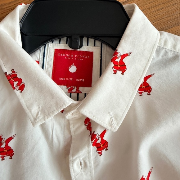 Santa Christmas Button Down Shirt Boys 11-12 - Picture 8 of 8